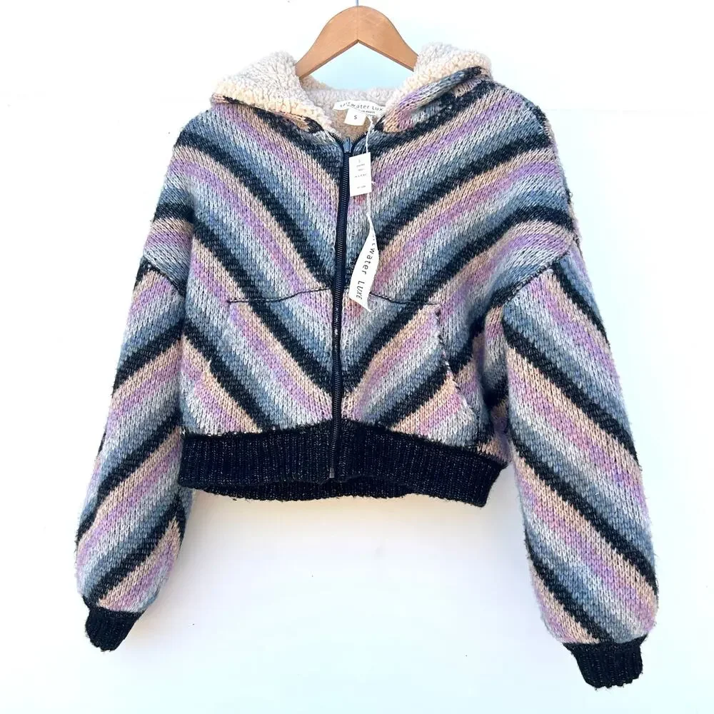 New Saltwater Luxe Carmen Jacket Multi Striped Sherpa Fleece Hoodie Small